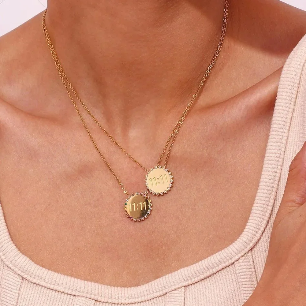 1111 Sun Flower Angel Number Pendant Zircon Necklace - Picture 3 of 6